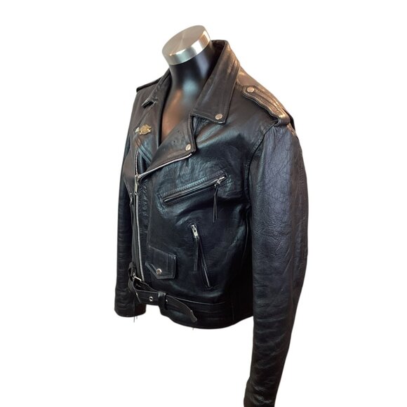 Vintage Bikers Stuff Moto Leather Jacket Mens 44 Harley Owners Group Patch And E - Picture 3 of 12